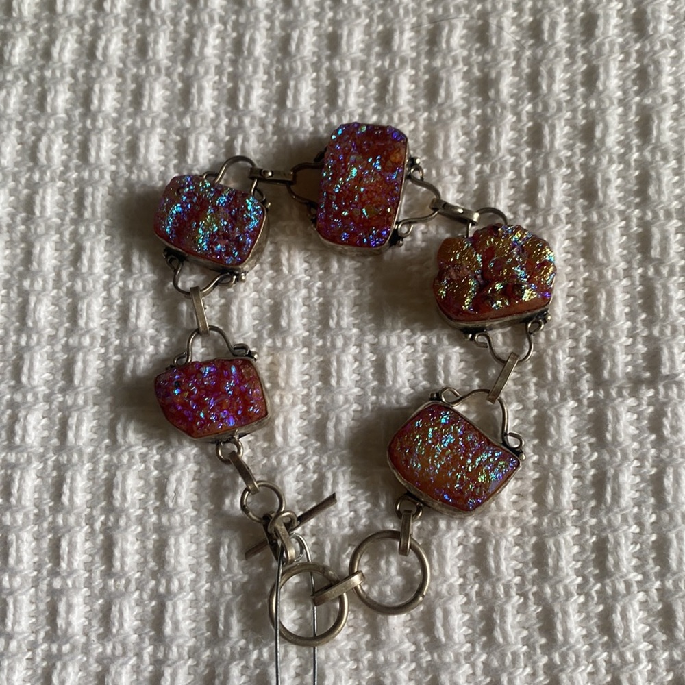 Titanium .925 silver druzy quartz bracelet